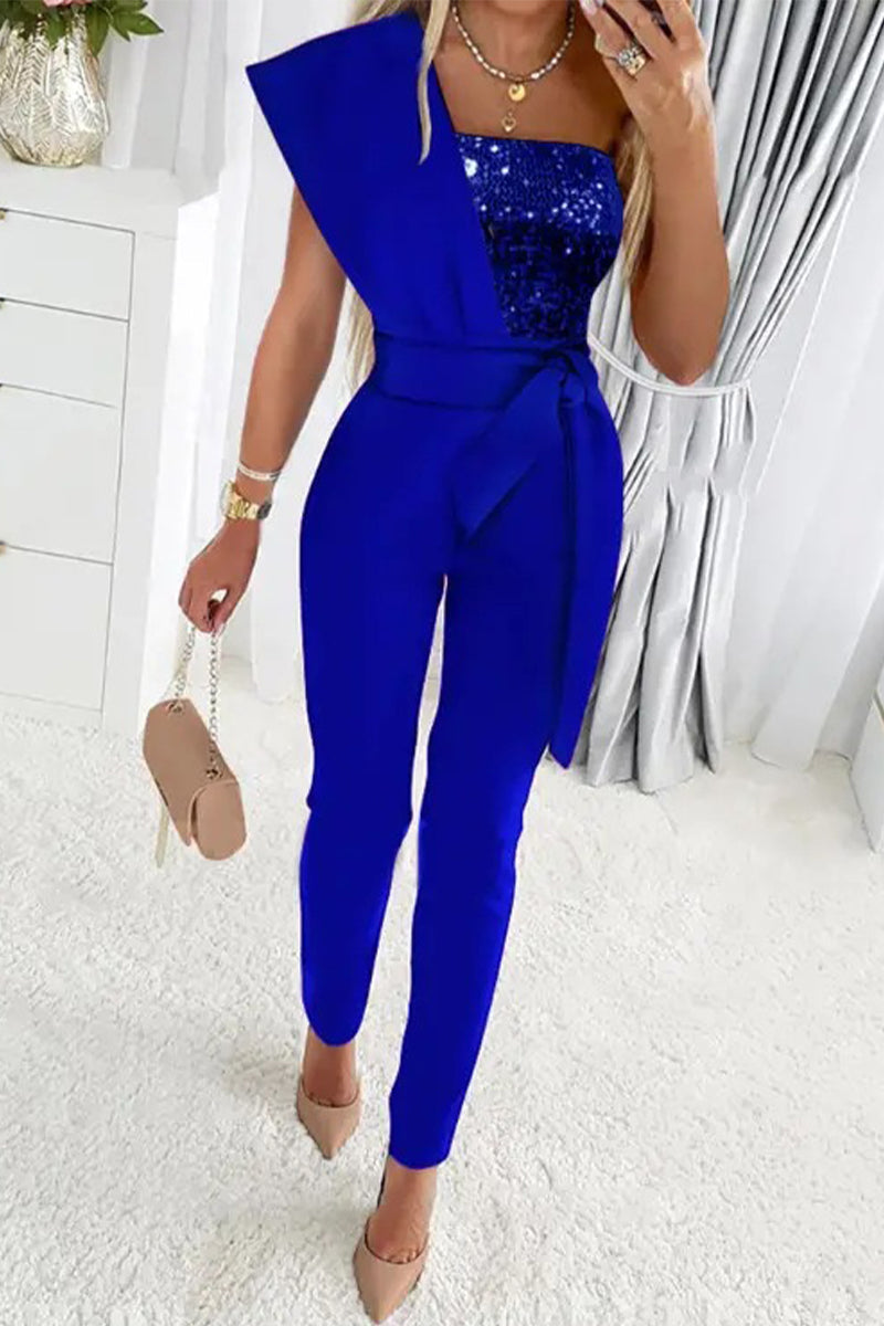 Katarina - elegant sequin asymmetrical collar jumpsuit