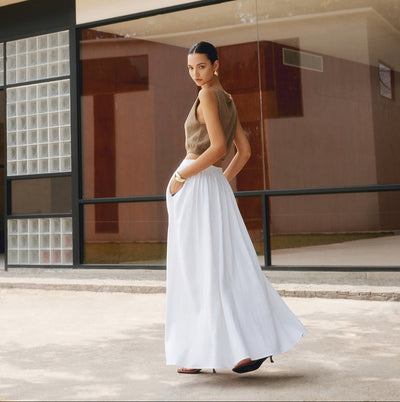 Linen Pleated Maxi Skirt