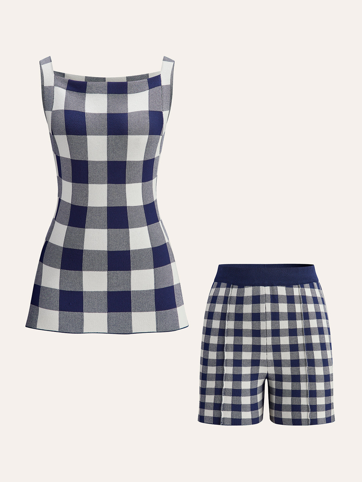Checkerboard Sleeveless Knit Shorts Set
