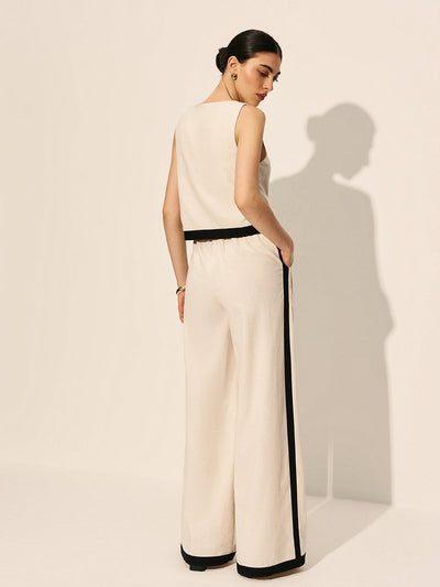 Linen & Cotton Zipper Contrast Binding Pant Set