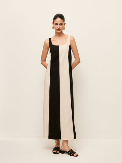 Cotton & Linen Striped Sleeveless Dress