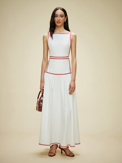 Cotton Contrast Trim Back Tie Dress