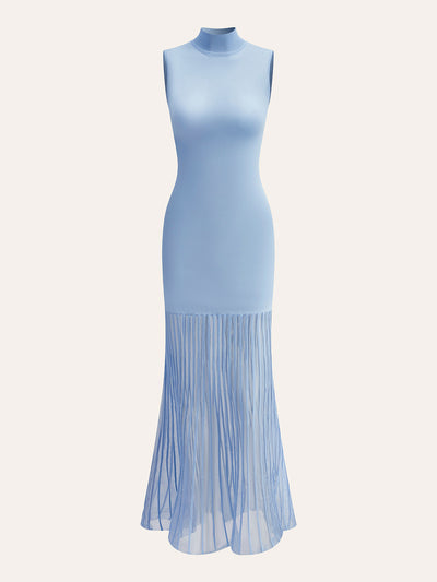 Sleeveless Sheer Panel Dress Without Belt