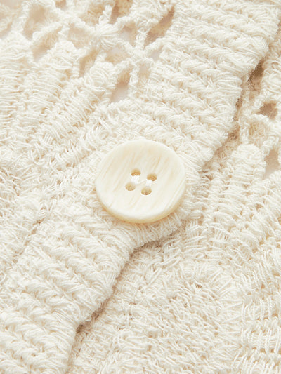 Crochet Floral Button-Front Cardigan
