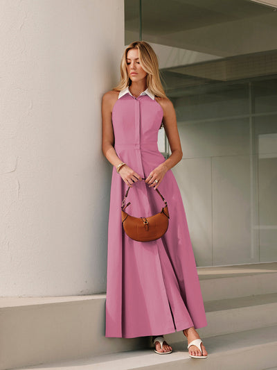 Button Sleeveless Collar Dress