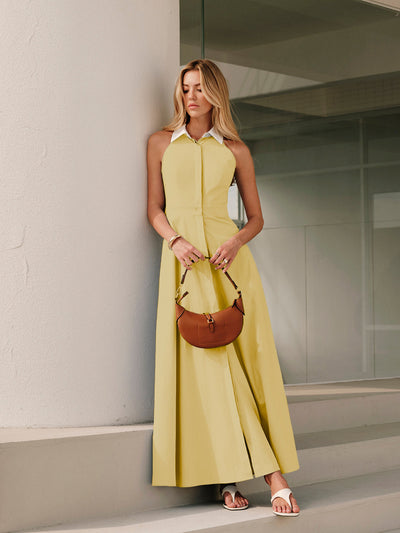Button Sleeveless Collar Dress