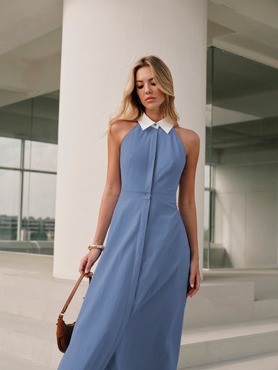 Button Sleeveless Collar Dress