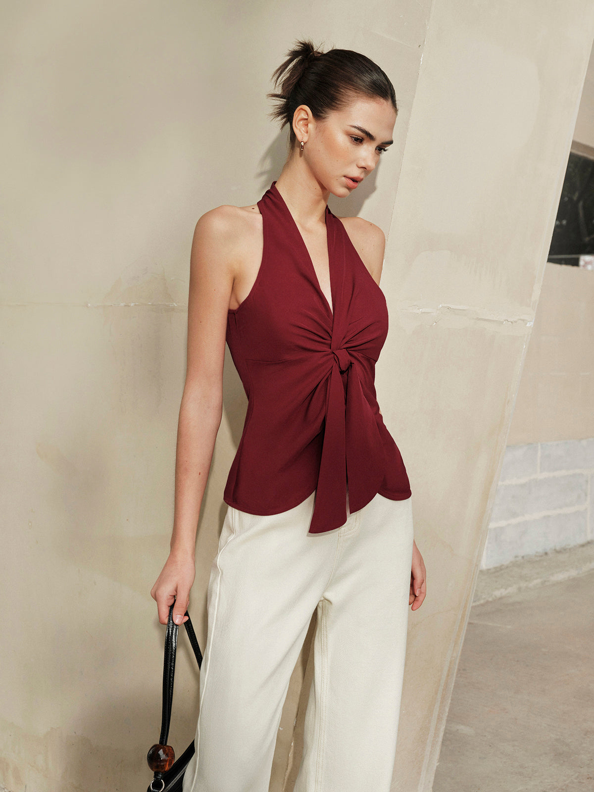 Halter Neck Knotted Front Top