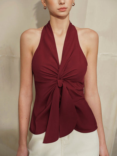 Halter Neck Knotted Front Top
