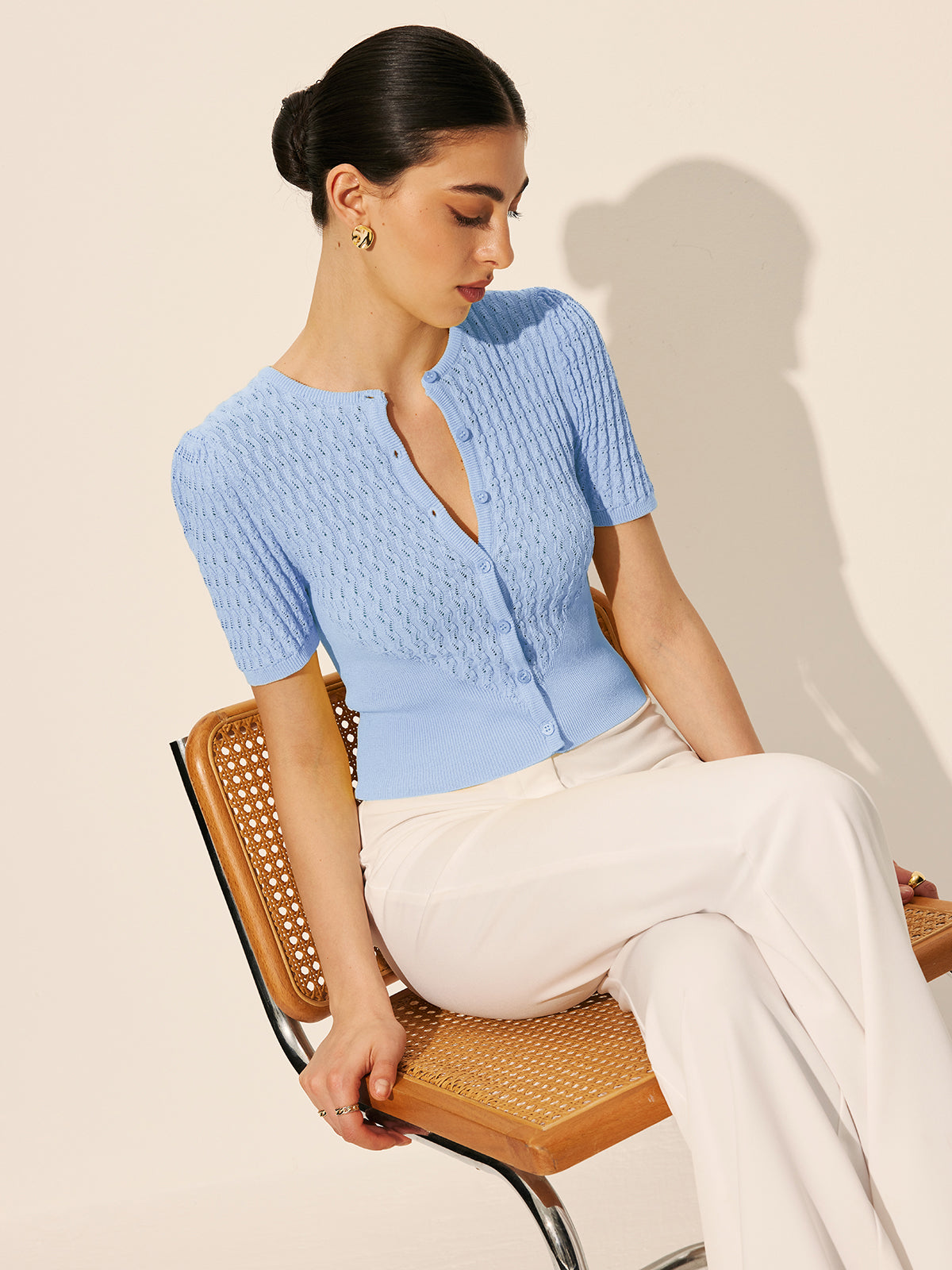 Hollow Knit Buttoned Top