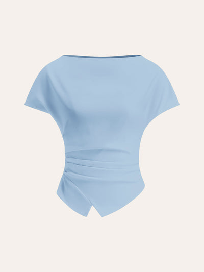 Asymmetric Hem Ruched T-Shirt