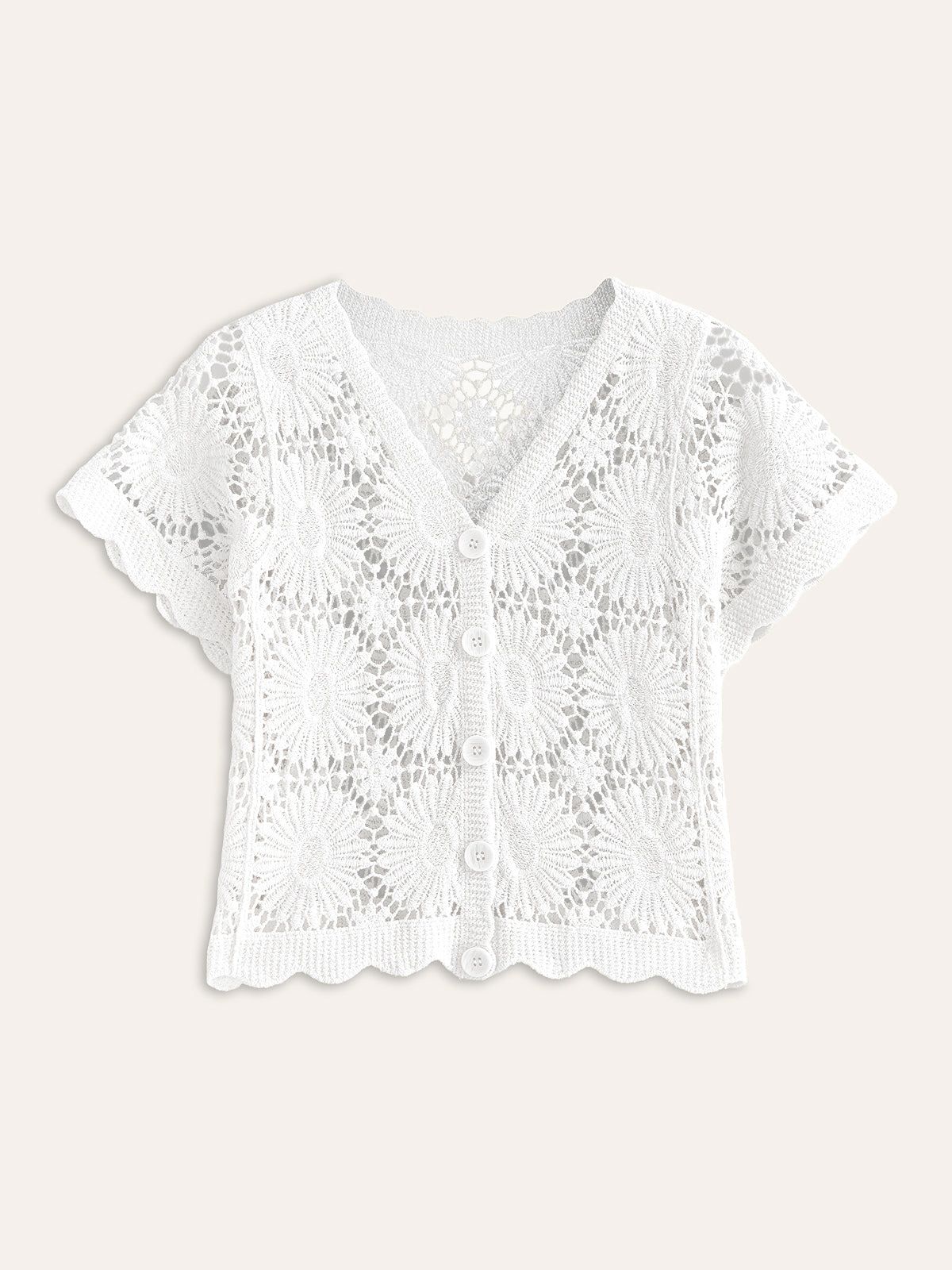 Crochet Floral Button-Front Cardigan