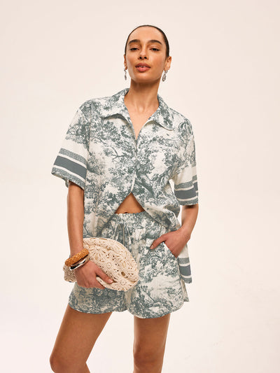 Printed Contrast Trim Shorts Sets