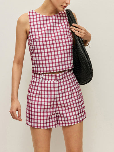 Checkerboard Sleeveless Crop Top With Shorts Set