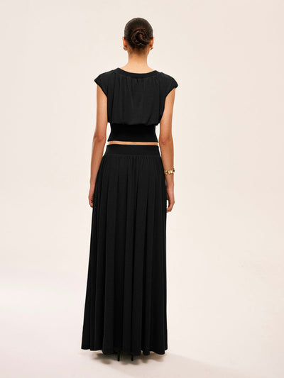 Gathered Waist Top With Flowy Skirt Set