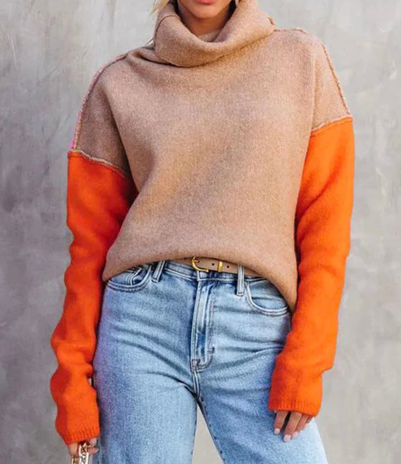 Amelia | Cozy Winter Colorblock Turtleneck Sweater
