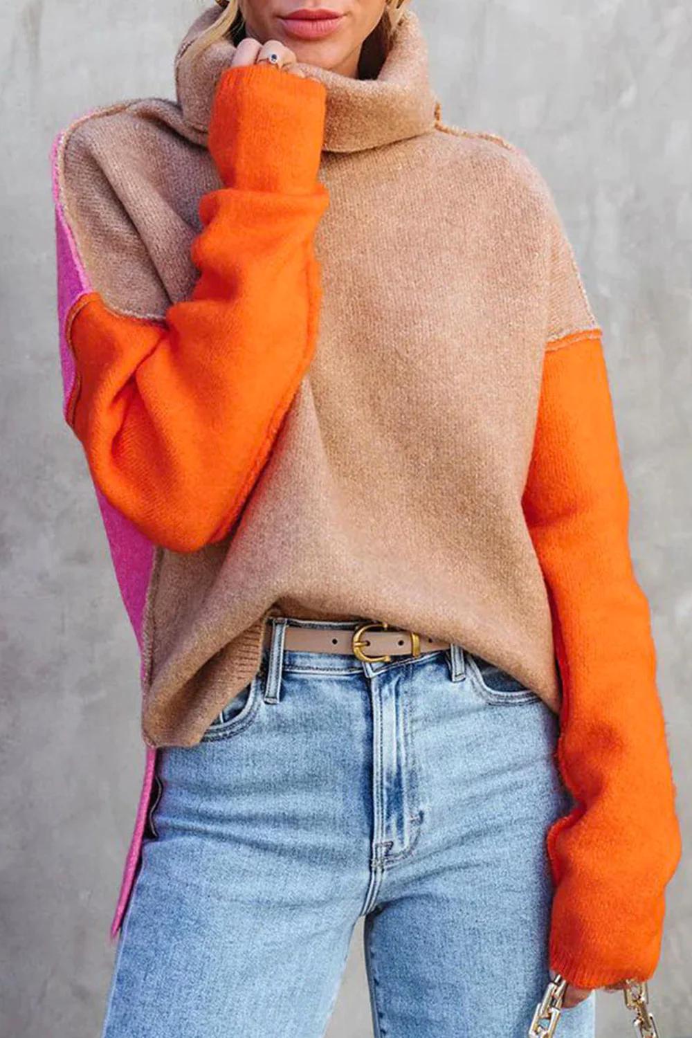 Amelia | Cozy Winter Colorblock Turtleneck Sweater
