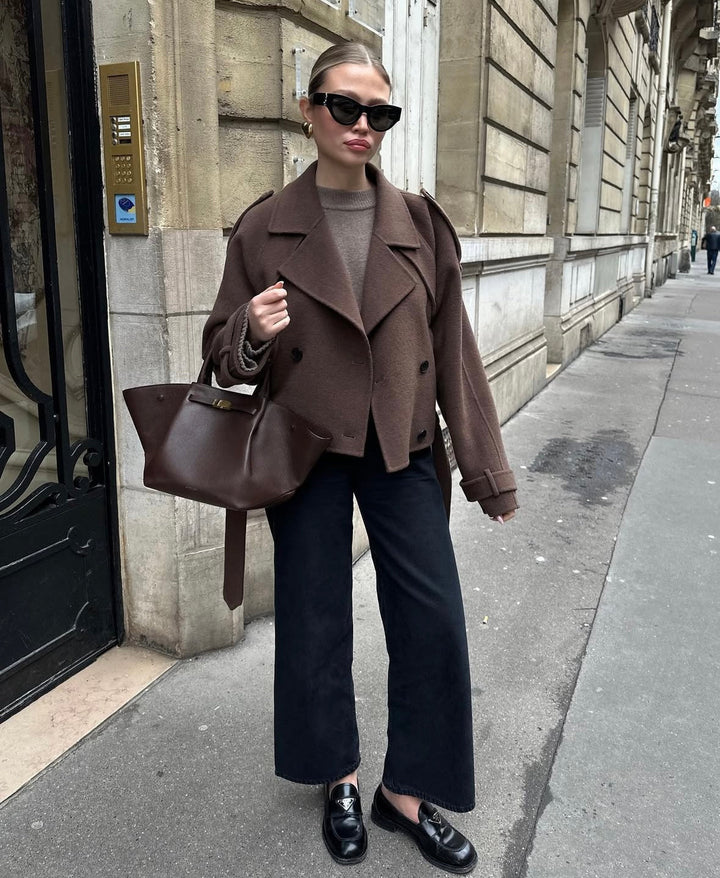 Sophia | Elegant Cropped Belted Wool Coat