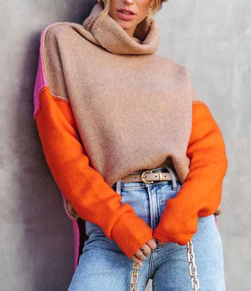 Amelia | Cozy Winter Colorblock Turtleneck Sweater