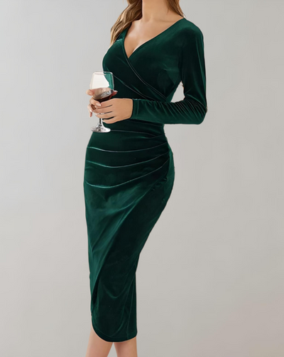 Belloria - Velvet Wrap Bodycon Dress with V-neck