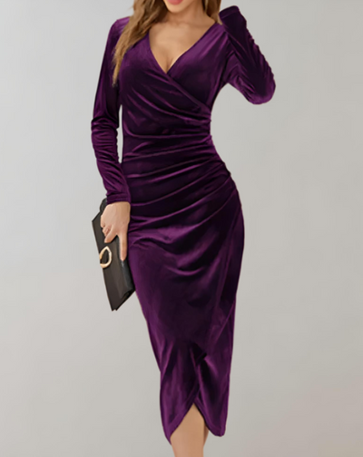 Belloria - Velvet Wrap Bodycon Dress with V-neck
