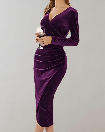 Belloria - Velvet Wrap Bodycon Dress with V-neck