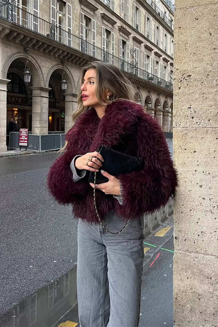 Florence | Cropped Fluffy Jacket with Notch Lapel