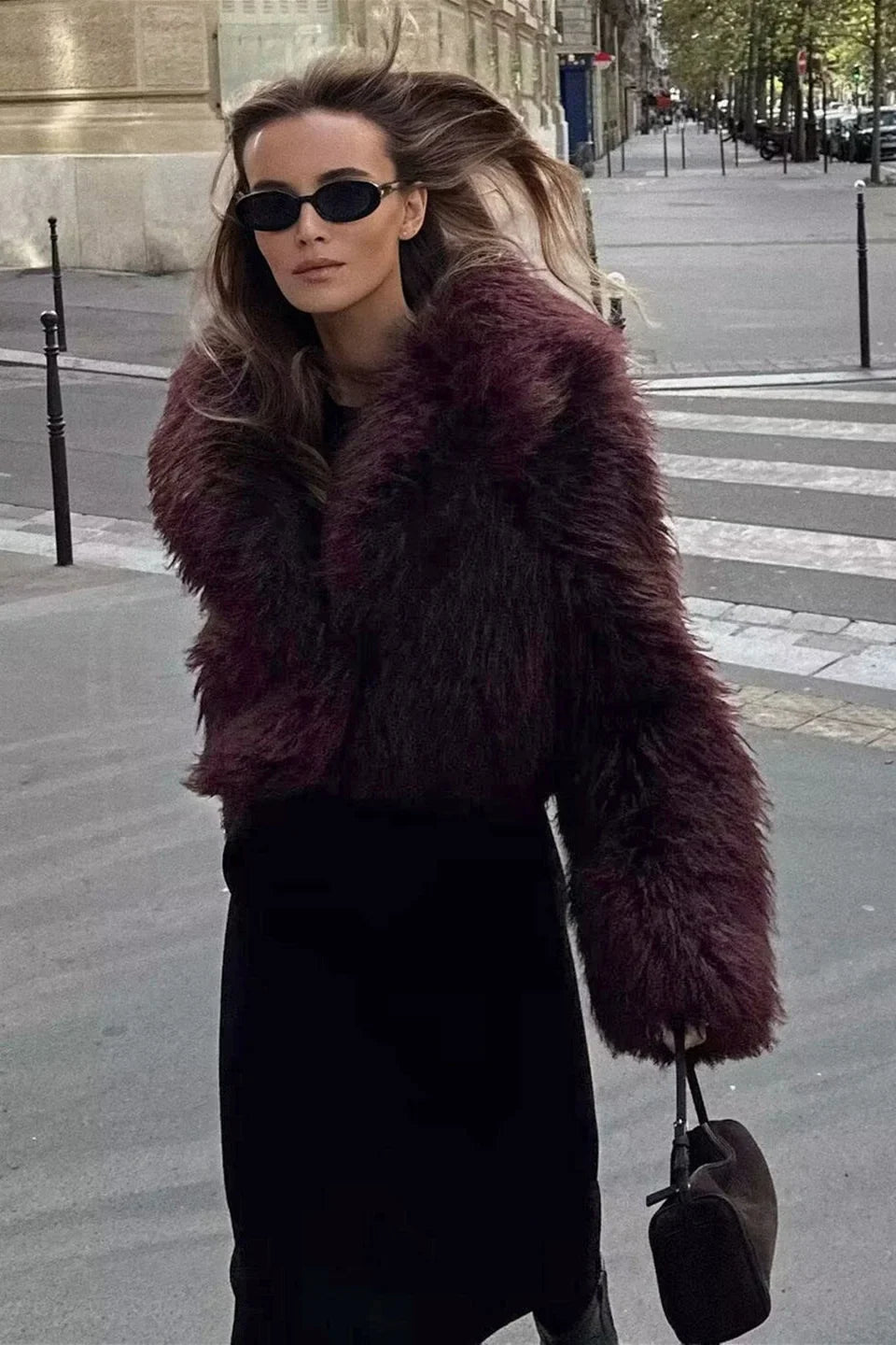 Florence | Cropped Fluffy Jacket with Notch Lapel