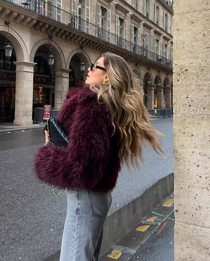 Florence | Cropped Fluffy Jacket with Notch Lapel