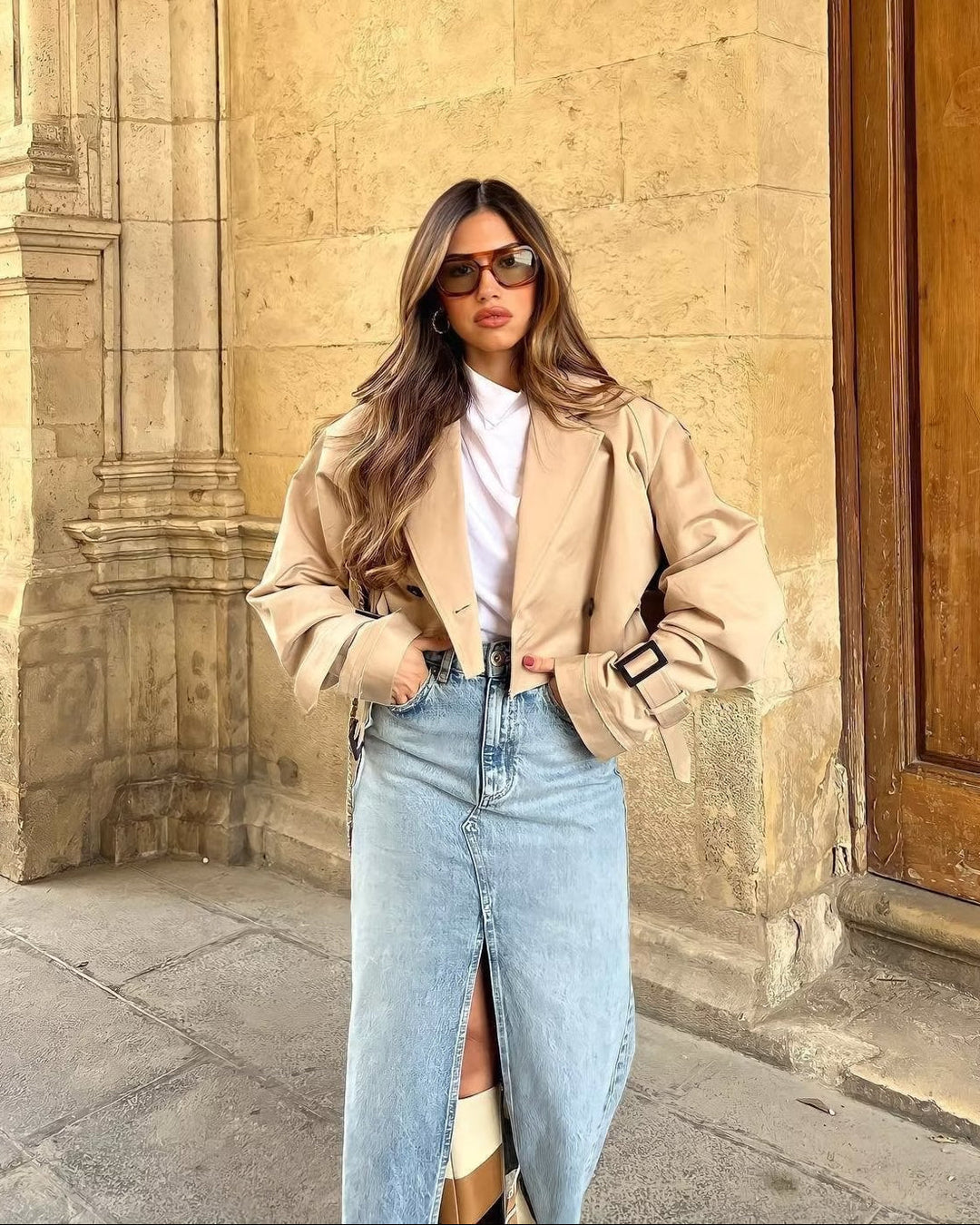 Esme | Cropped Belted Trench Coat