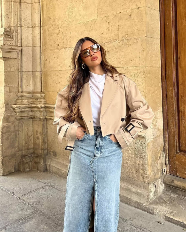 Esme | Cropped Belted Trench Coat