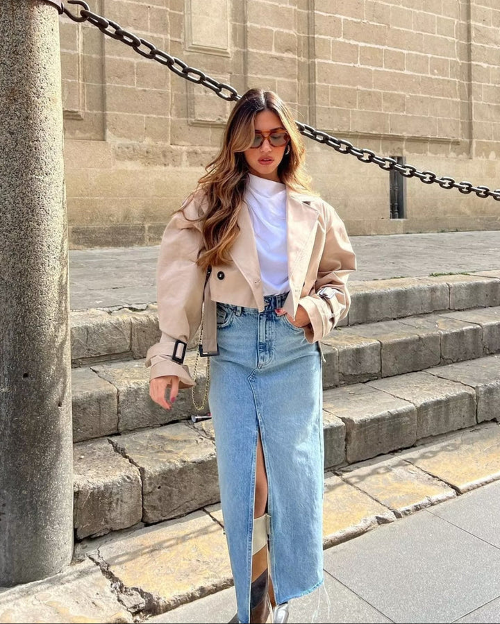 Esme | Cropped Belted Trench Coat