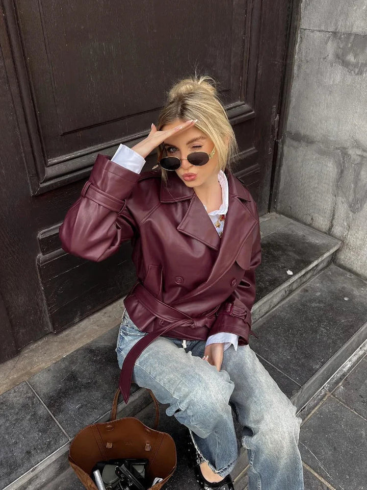 Harriet | Burgundy Short Trench Coat