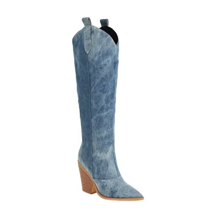Aurora | Winter Blue Overknee Cowboy Boots for Women