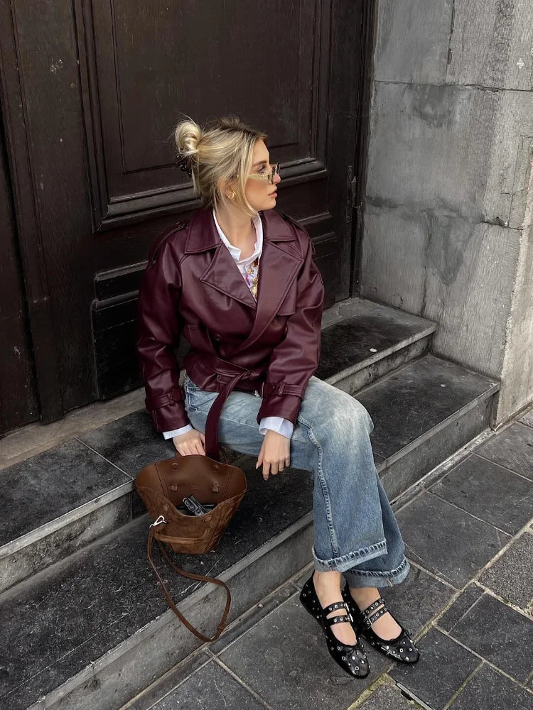 Harriet | Burgundy Short Trench Coat