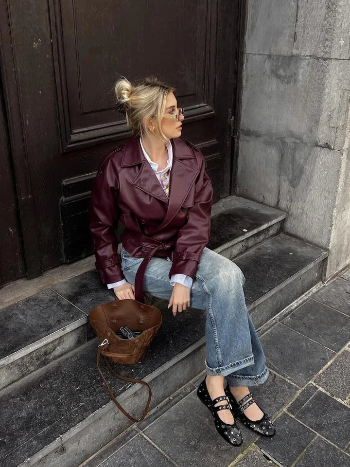 Harriet | Burgundy Short Trench Coat