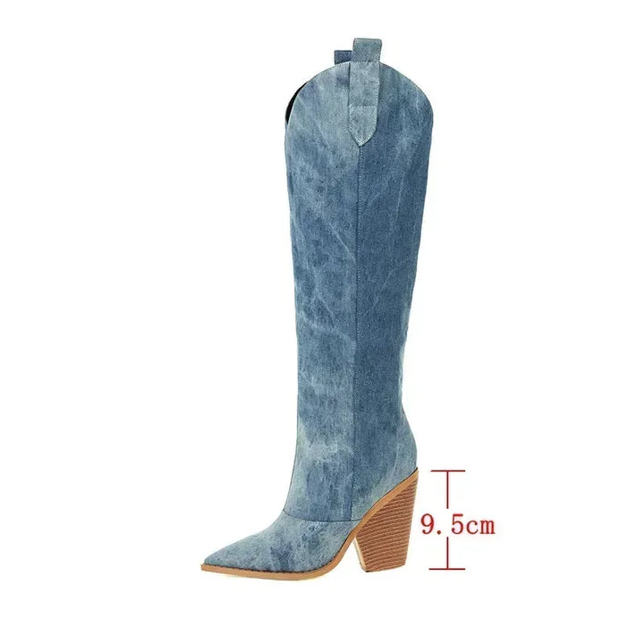 Aurora | Winter Blue Overknee Cowboy Boots for Women