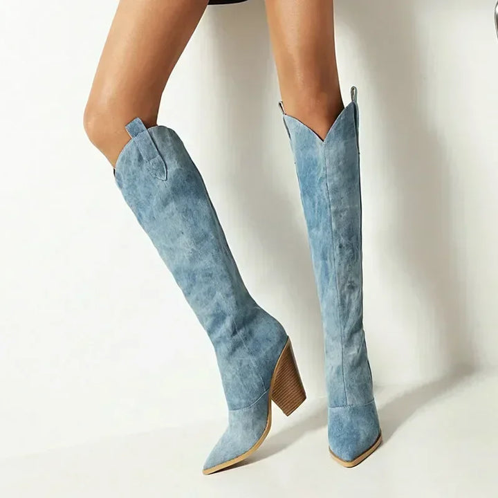 Aurora | Winter Blue Overknee Cowboy Boots for Women