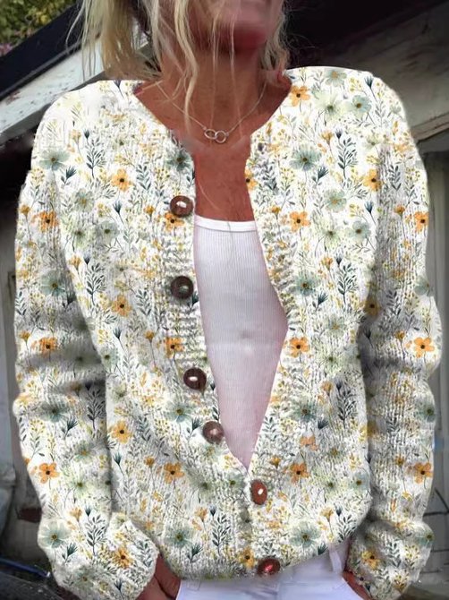 Florence | Women's Floral Pattern Cardigan with Crew Neck