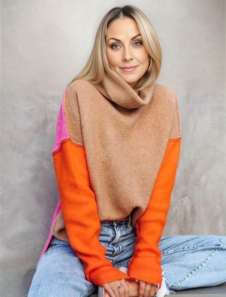 Amelia | Cozy Winter Colorblock Turtleneck Sweater