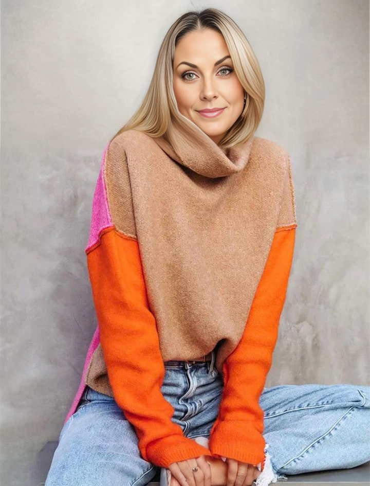 Amelia | Cozy Winter Colorblock Turtleneck Sweater