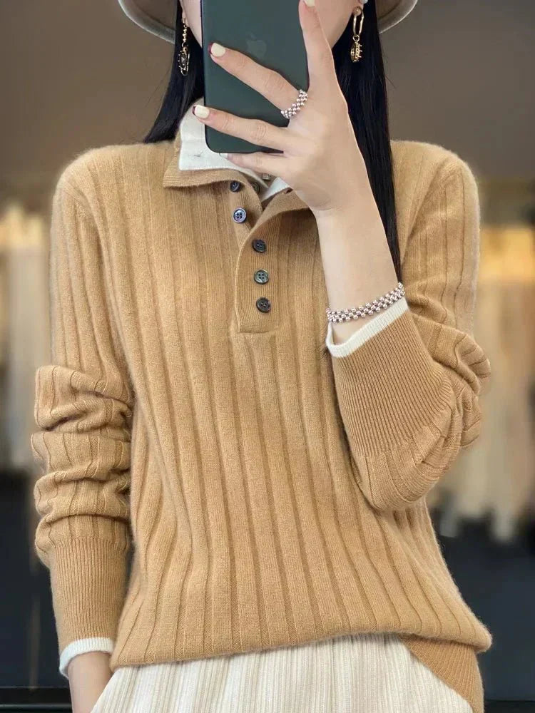 Martha | Winter Ribbed Sweater with Button Collar