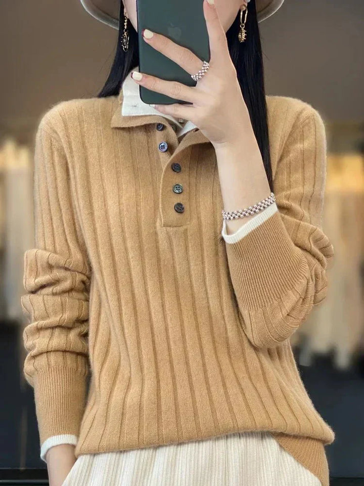Martha | Winter Ribbed Sweater with Button Collar