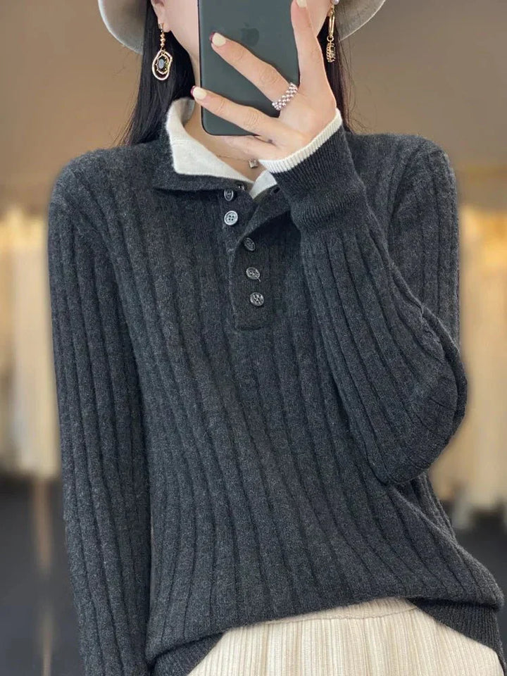 Martha | Winter Ribbed Sweater with Button Collar