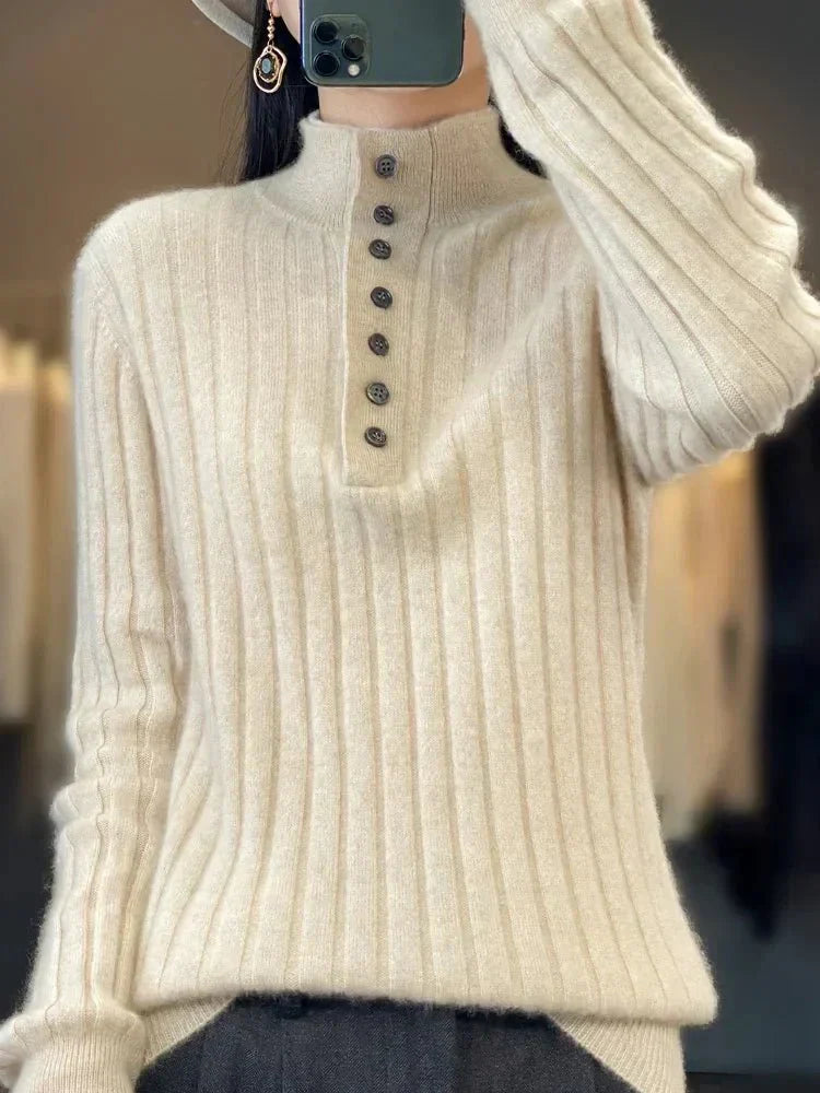 Martha | Winter Ribbed Sweater with Button Collar