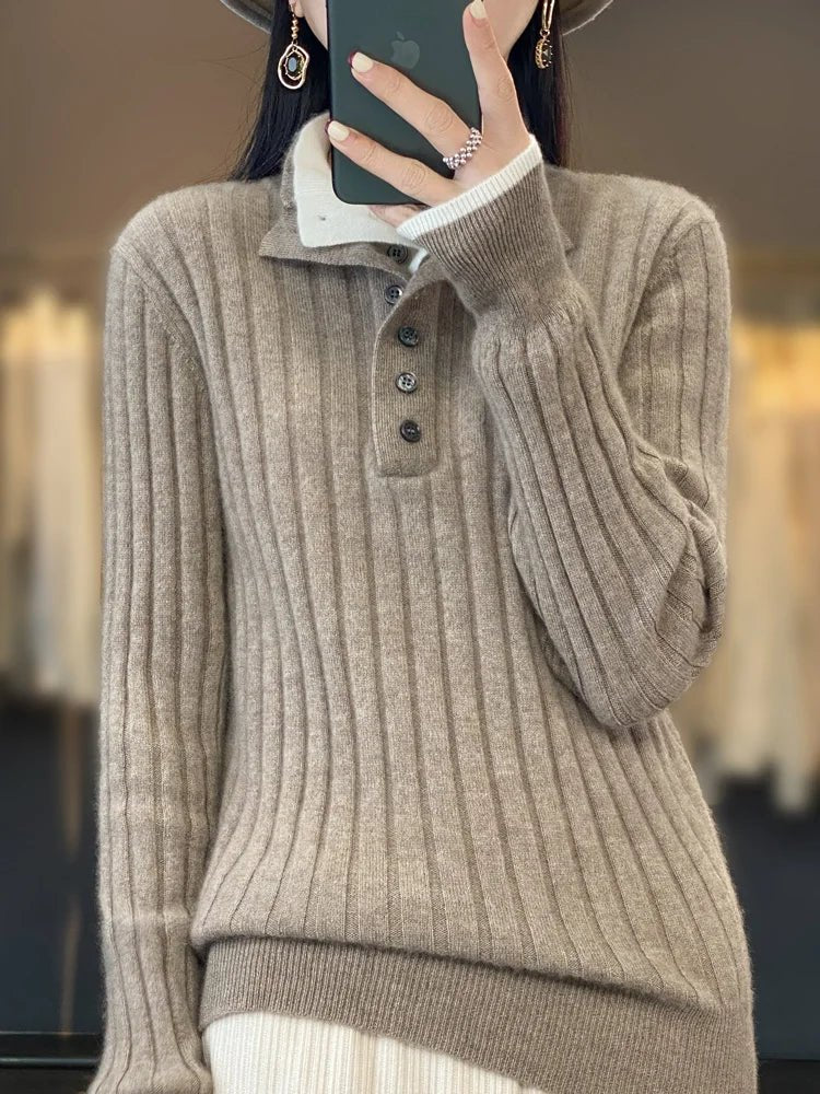 Martha | Winter Ribbed Sweater with Button Collar