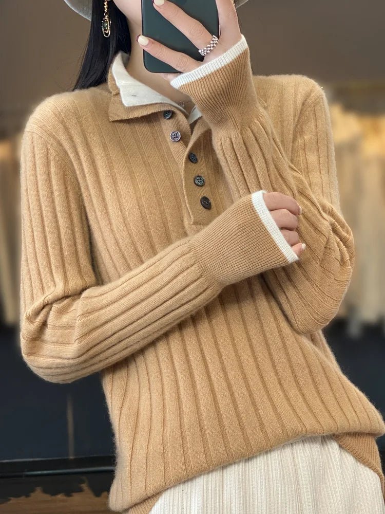 Martha | Winter Ribbed Sweater with Button Collar
