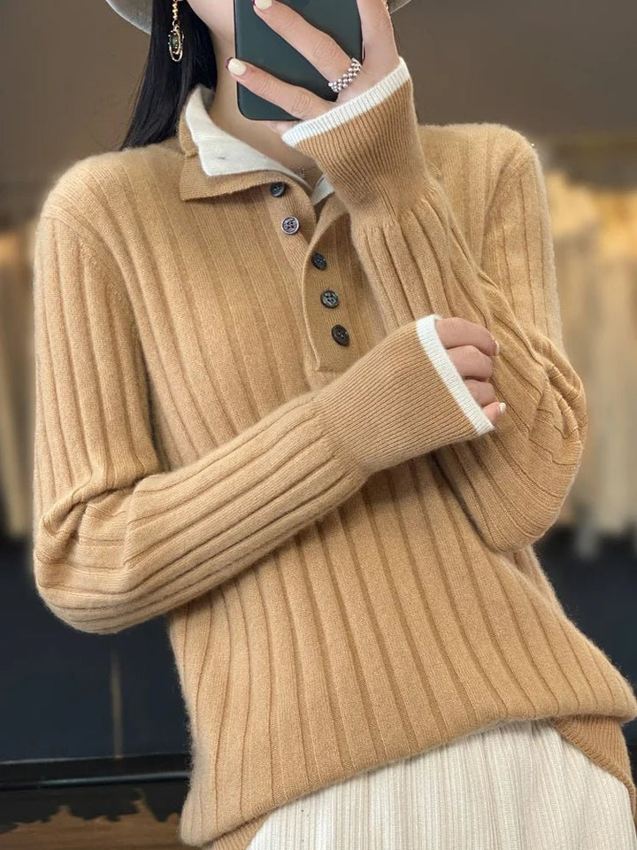 Martha | Winter Ribbed Sweater with Button Collar