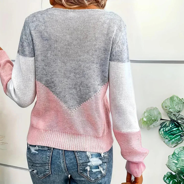 Poppy | Women's V-Neck Contrast Knit Sweater