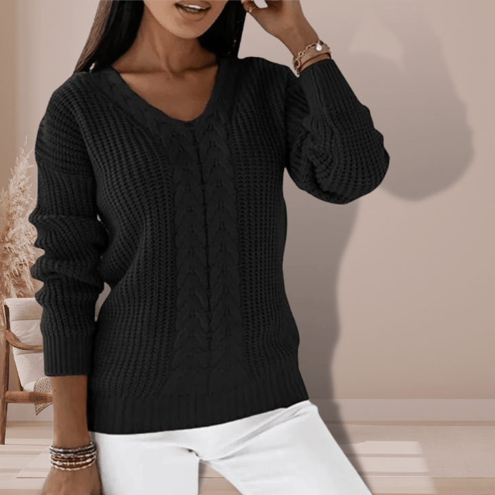 Annabelle | Winter-Ready V-Neck Cable Knit Sweater